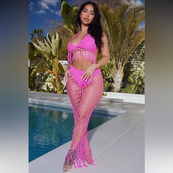 Fashion Nova Hot Pink 2 Piece Swim Coverup Set, NWT, Day In Dubai - Picture 3 of 5